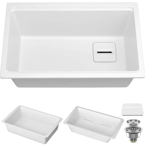 33 in. Drop-in/Undermount Single Bowl Granite Composite Kitchen Sink in Matte White Workstation Sink with Accessories