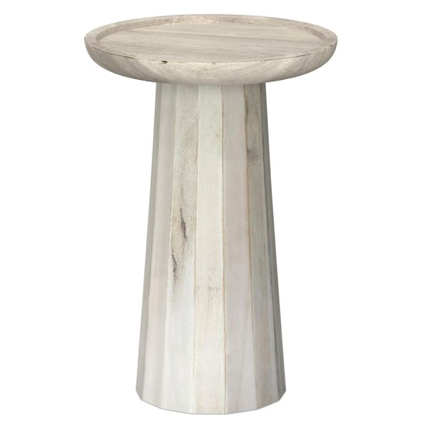 Simpli Home Dayton SOLID MANGO WOOD 13 in. Wide Round Contemporary Wooden Accent Table in White Wash , Fully Assembled