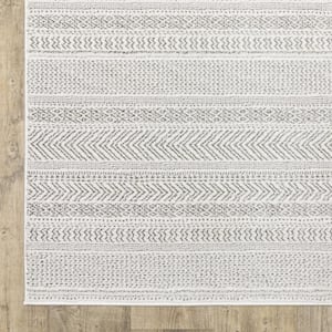2' X 8' White And Grey Geometric Power Loom Stain Resistant Runner Rug