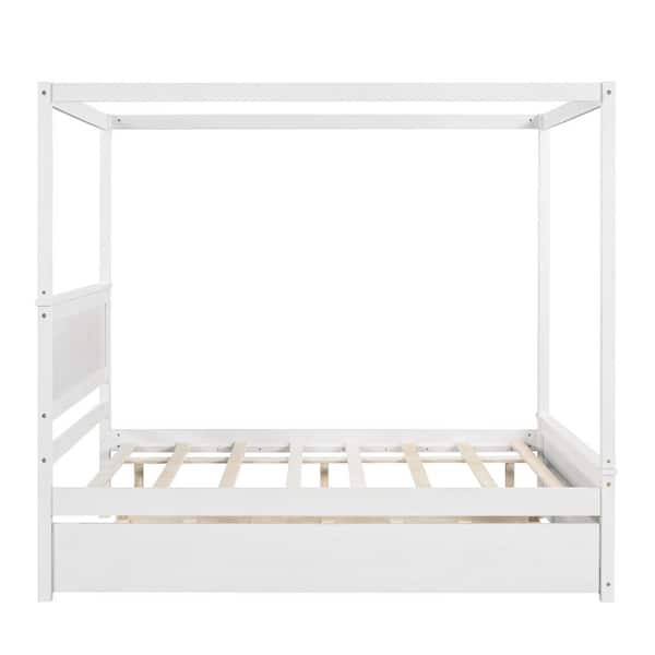 STICKON 79.5 in. W White Full Size Wood Frame Canopy Bed with Trundle