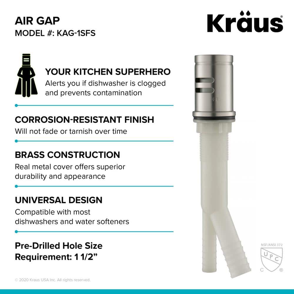 Spot Free Stainless Steel Dishwasher Air Gap Kit