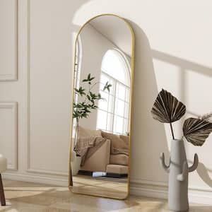 21 in. W x 64 in. H Arched Gold Aluminum Alloy Framed Rounded Full Length Mirror Standing Floor Mirror