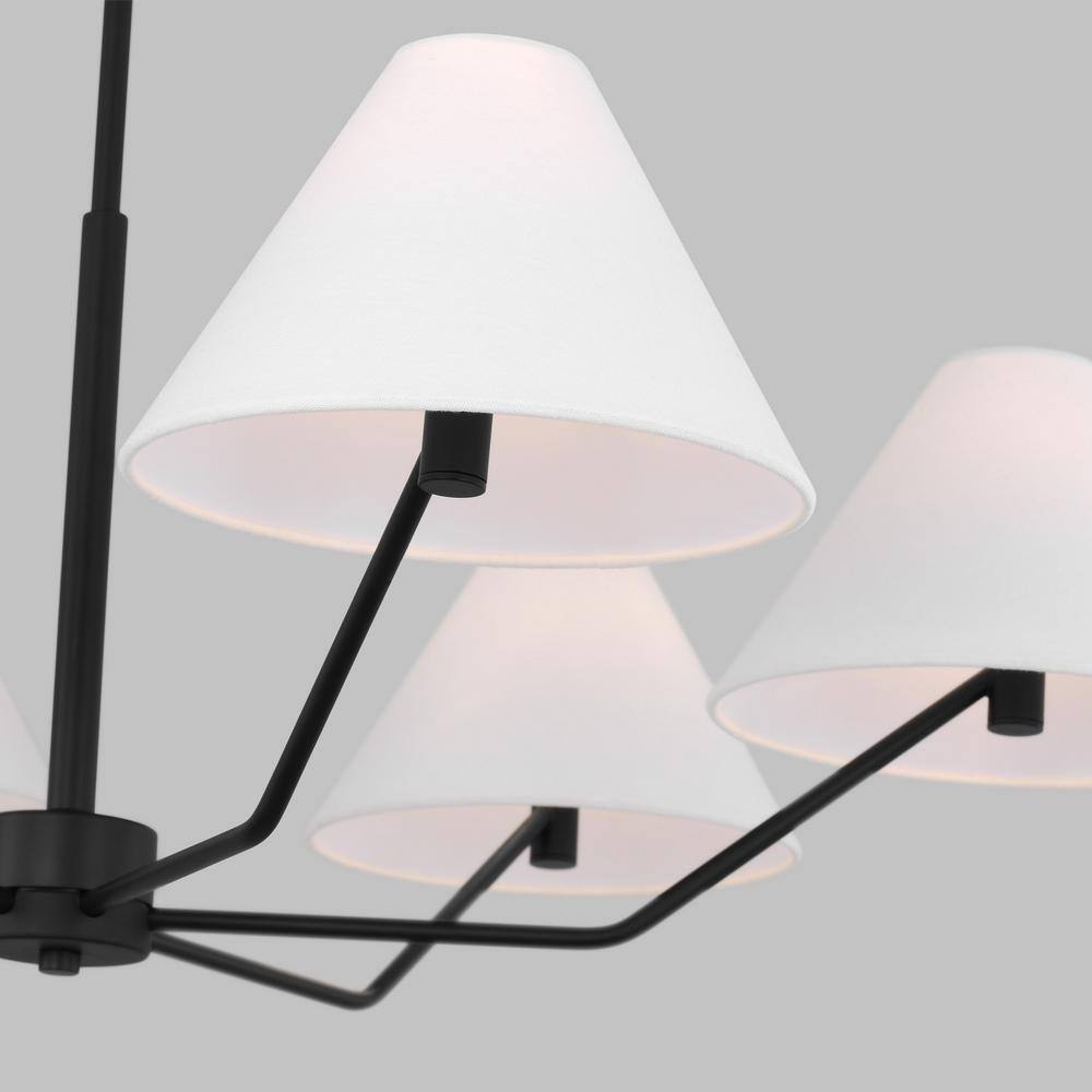 Midnight Black 6-Light Chandelier with White Linen Shade