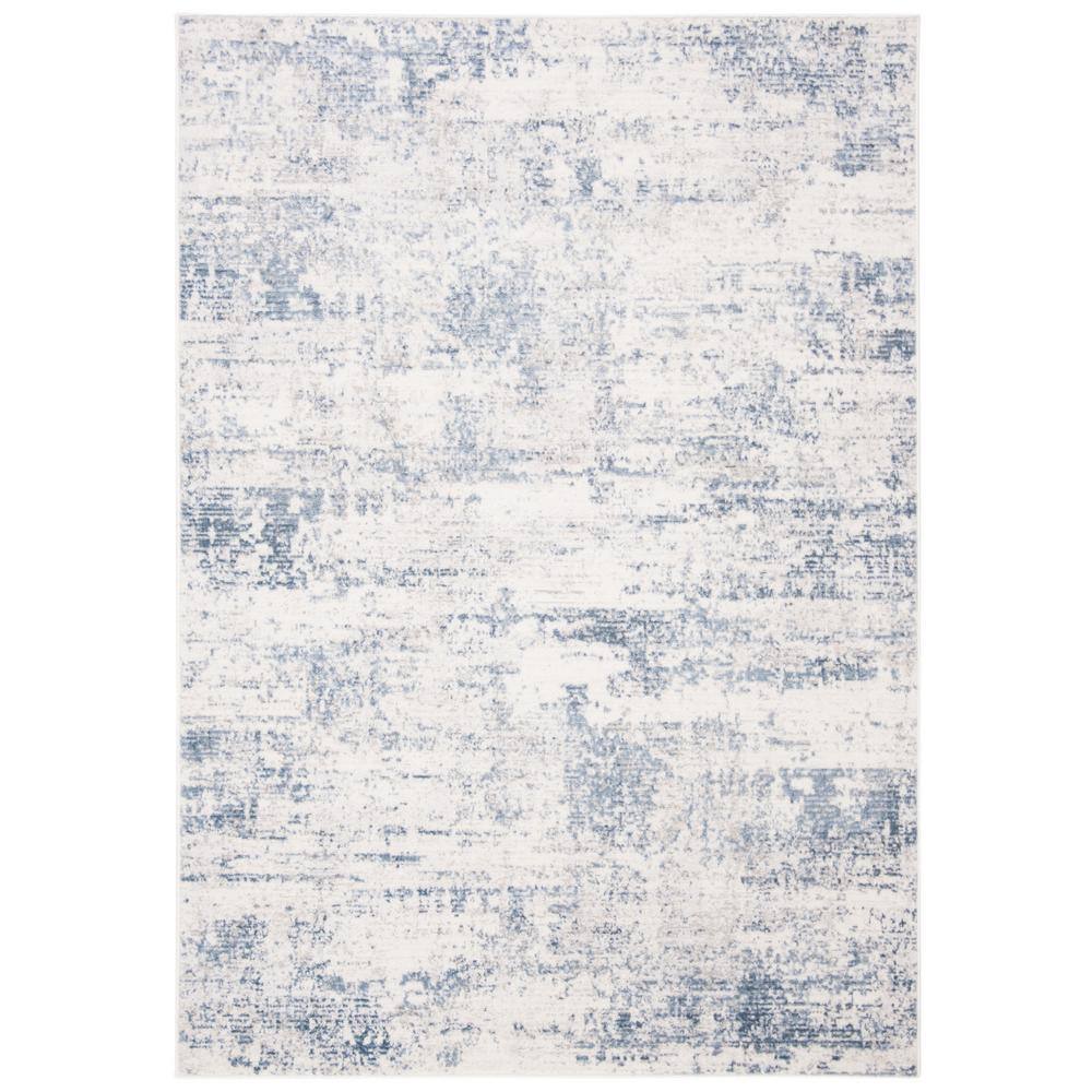 Ivory and Blue Abstract Round Synthetic Area Rug