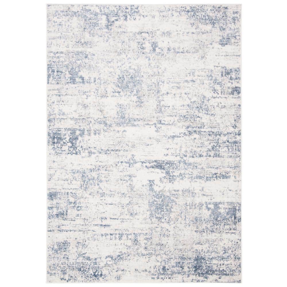 Ivory & Blue Abstract Synthetic 6' x 9' Reversible Area Rug