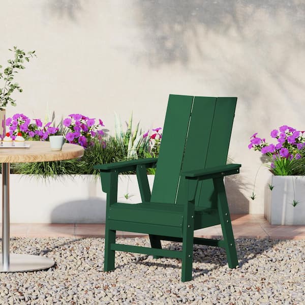 Shoreside Outdoor Patio Fade Resistant HDPE Plastic Adirondack Style Dining Chair with Arms in Dark Green