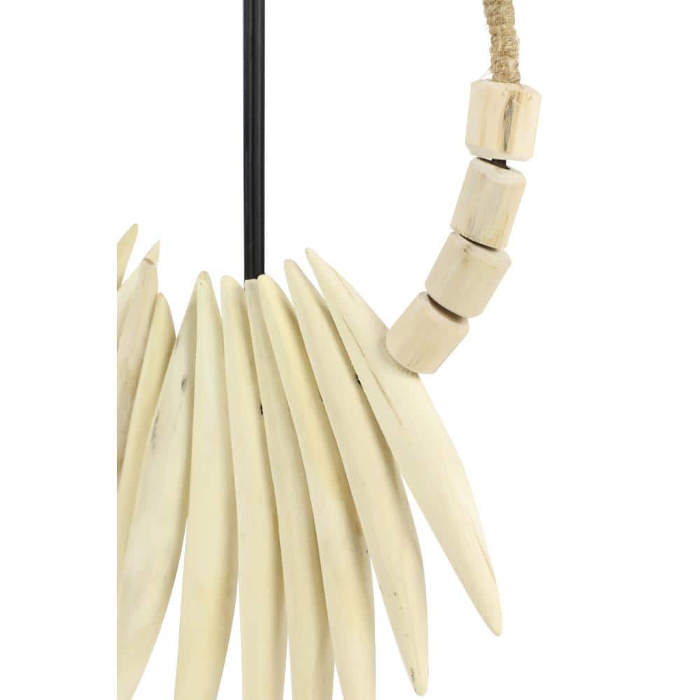 Bohemian White Teak Wood 10" x 20" Handmade Tribal Necklace Sculpture