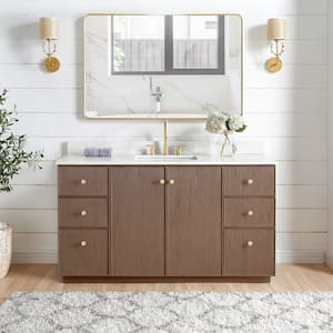 Oza 60 in.W x 22 in.D x 33.9 in.H Single Sink Bath Vanity in Dark Brown with White Quartz Stone Top