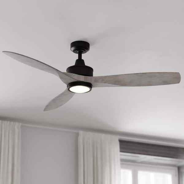 Curtiss 52 in. Black, Washed Gray Blades, Outdoor Downrod Mount Propeller Ceiling Fan, LED Light Kit and Remote Control