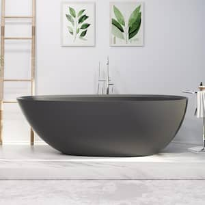 JUNO 67 in. Solid Surface Stone Resin Egg Shape Flatbottom Bathtub in Matte Cement Grey