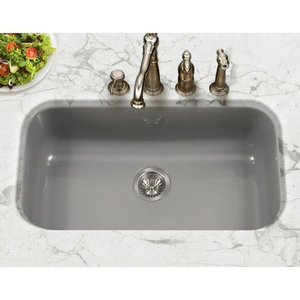 Houzer Porcela 31 in. Slate Porcelain Enamel Steel Undermount Single Bowl Kitchen Sink - PCG-3600 SL