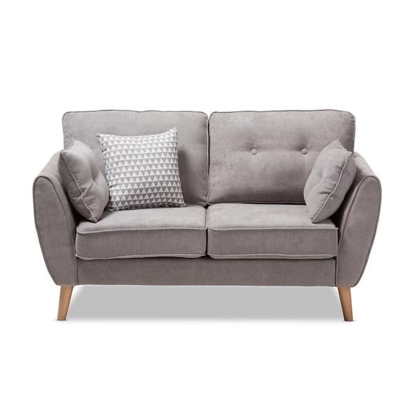 Baxton Studio Miranda 57.9 in. Light Gray Polyester 2-Seater Loveseat with Removable Cushions
