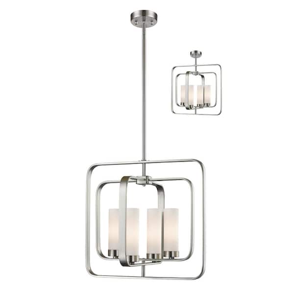 Unbranded Aideen 16.5 in 4-Light Brushed Nickel Pendant with Matte Opal Glass Shade