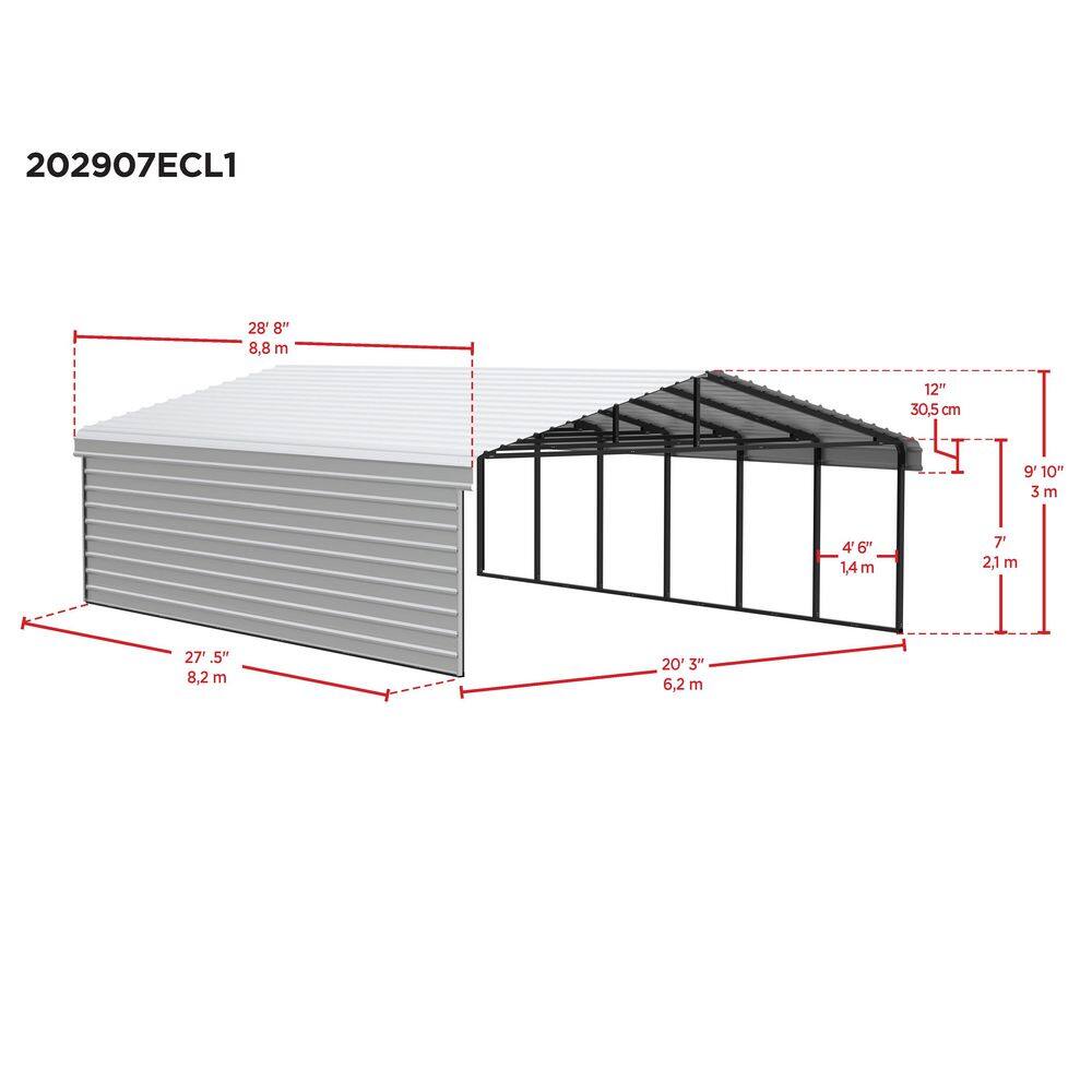 20 x 29 ft Eggshell Steel Carport Kit with Enclosure