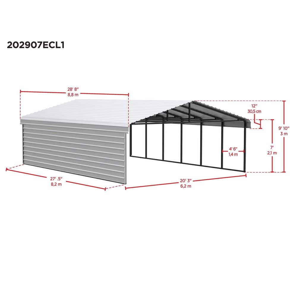 29 x 20 ft Black Steel Carport with Enclosure