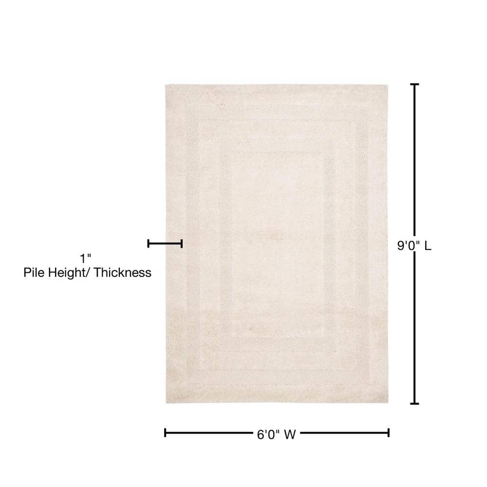 White Rectangular 6' x 9' Shag Synthetic Area Rug