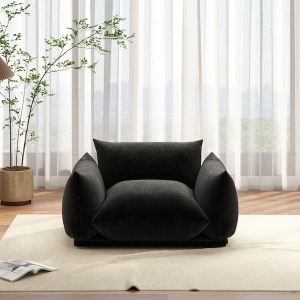 Marenco 50 in. Flared Arm Chenille Pine Wood Framed Modular Sofa Single Seat Chair Couch in. Black for Home Office Bar