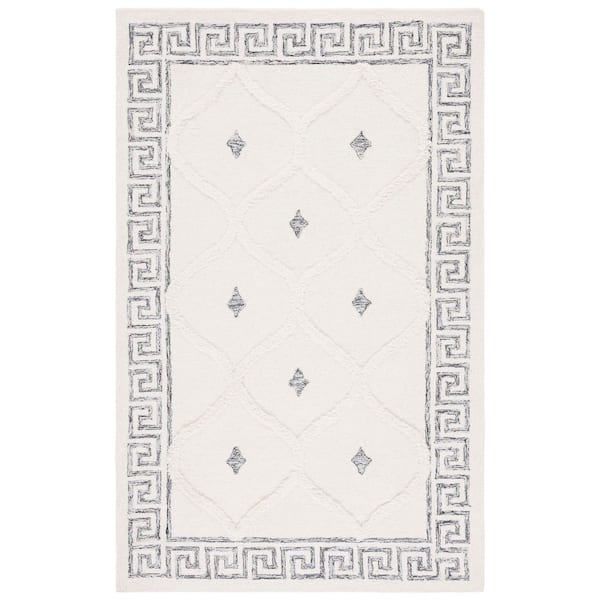 Casablanca 8 ft. x 10 ft. Ivory/Black Border Trellis Area Rug