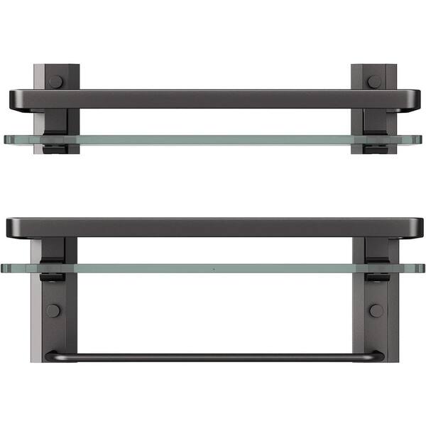 Cubilan 15.7 in. W x 4.9 in. D Decorative Wall Shelf, Glass Bathroom Shelf with Towel Bar