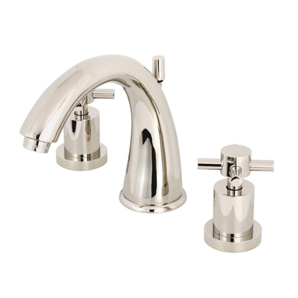 Kingston Brass Modern Cross 8 in. Widespread 2-Handle Mid-Arc Bathroom  Faucet in Polished Nickel HKS2966DX