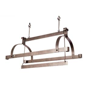 Handcrafted Three Bar Ceiling Pot Rack with 12 Hooks Hammered Steel