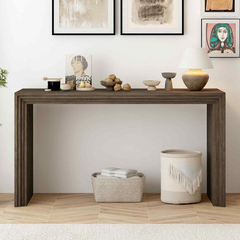 Polibi 59.2 in. Natural Rectangle Wood Console Table RS