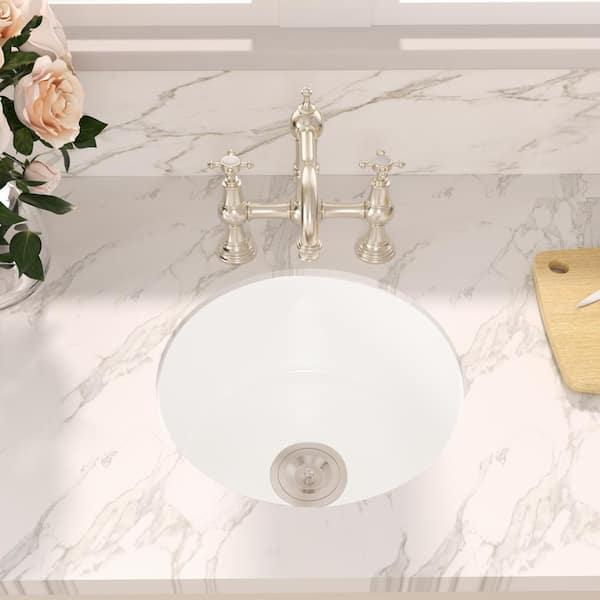 18 in. Undermount Single Bowl Glossy White Ceramic Round Kitchen