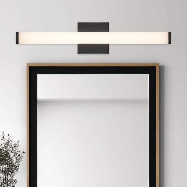 Miles 24 in. Integrated LED Black Bathroom Vanity Light Fixture with Rectangular Acrylic Shade and 5CCT