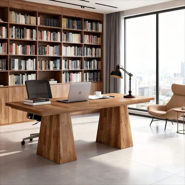 63 in. Brown Rectangle Wood Executive Desk, Large Modern Farmhouse Computer Desk for Home Office, Office