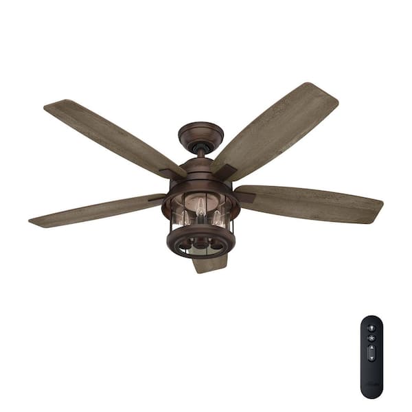 Hunter Coral Bay 52 in. Indoor/Outdoor Weathered Copper Ceiling Fan with Remote and Light Kit