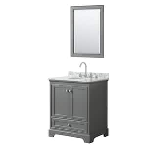 Deborah 30 in. Single Vanity in Dark Gray with Marble Vanity Top in White Carrara with White Basin and 24 in. Mirror
