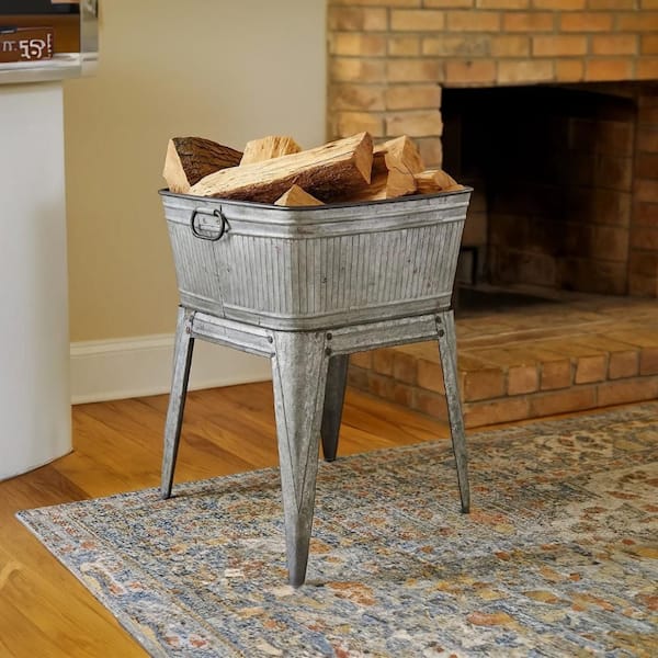 32 in. Gray Iron Multi-Functional Galvanized Metal Tub on Stand