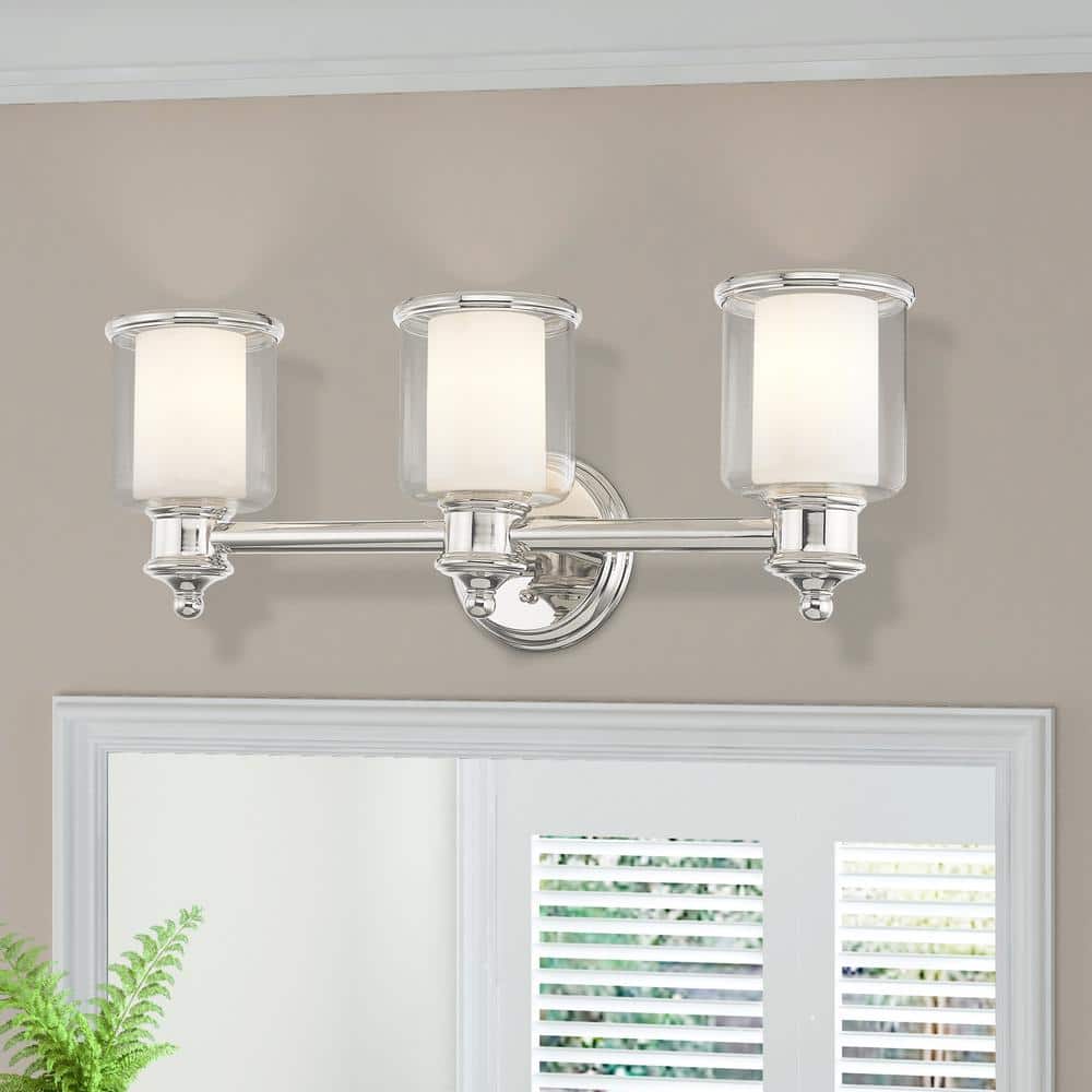 Polished Nickel 3-Light Vanity Light with Handcrafted Glass