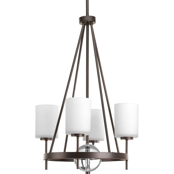 Progress Lighting Compass Collection 4-Light Antique Bronze Chandelier with Opal Etched Glass Shade