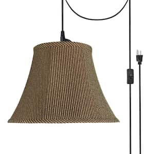 1-Light Black Plug-in Swag Pendant with Brown Bell Fabric Shade