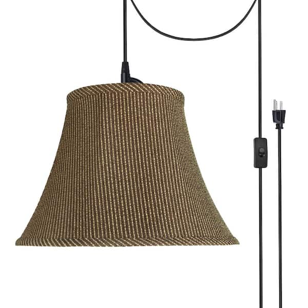 Aspen Creative Corporation 1-Light Black Plug-in Swag Pendant with Brown Bell Fabric Shade