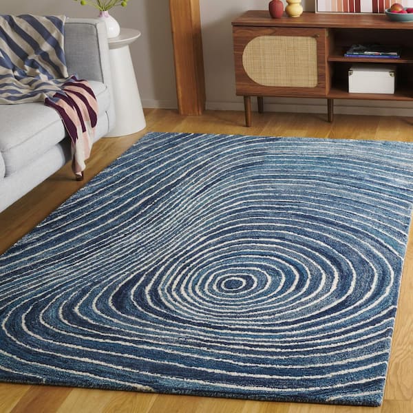 Abstract 6 ft. x 6 ft. Square Blue/Ivory Abstract Concentric Area Rug