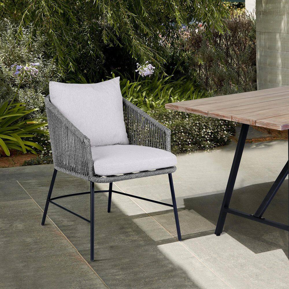 Gray Rope and Black Steel Outdoor Dining Chair with Cushions