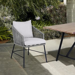 Calica Black Metal Outdoor Dining Chair with Grey Cushions