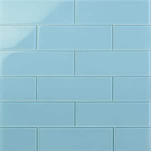 Contempo 4 in. x 12 in. x 8 mm Turquoise Polished Glass Floor and Wall Tile (15 pieces 5 sq.ft/Box)