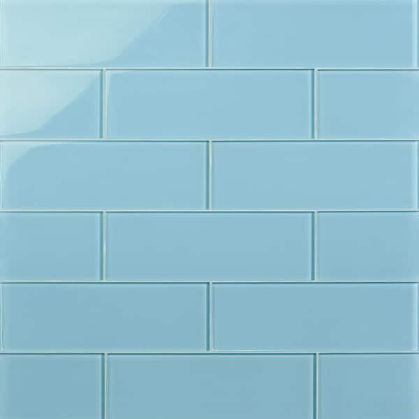 Ivy Hill Tile Contempo 4 in. x 12 in. x 8 mm Turquoise Polished Glass Floor and Wall Tile (15 pieces 5 sq.ft/Box)