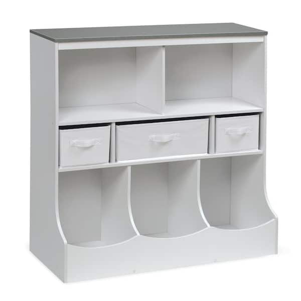 Solid White/Woodgrain Gray Combo Bin Storage Unit with Three Baskets