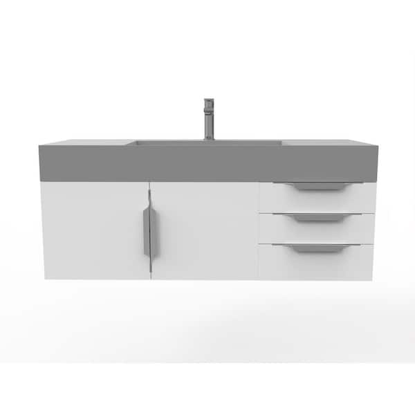 castellousa Maranon 48 in. W x 19 in. D x 19.75 in. H Single Bath Vanity in Matte White with Chrome Trim and Gray Solid Surface Top