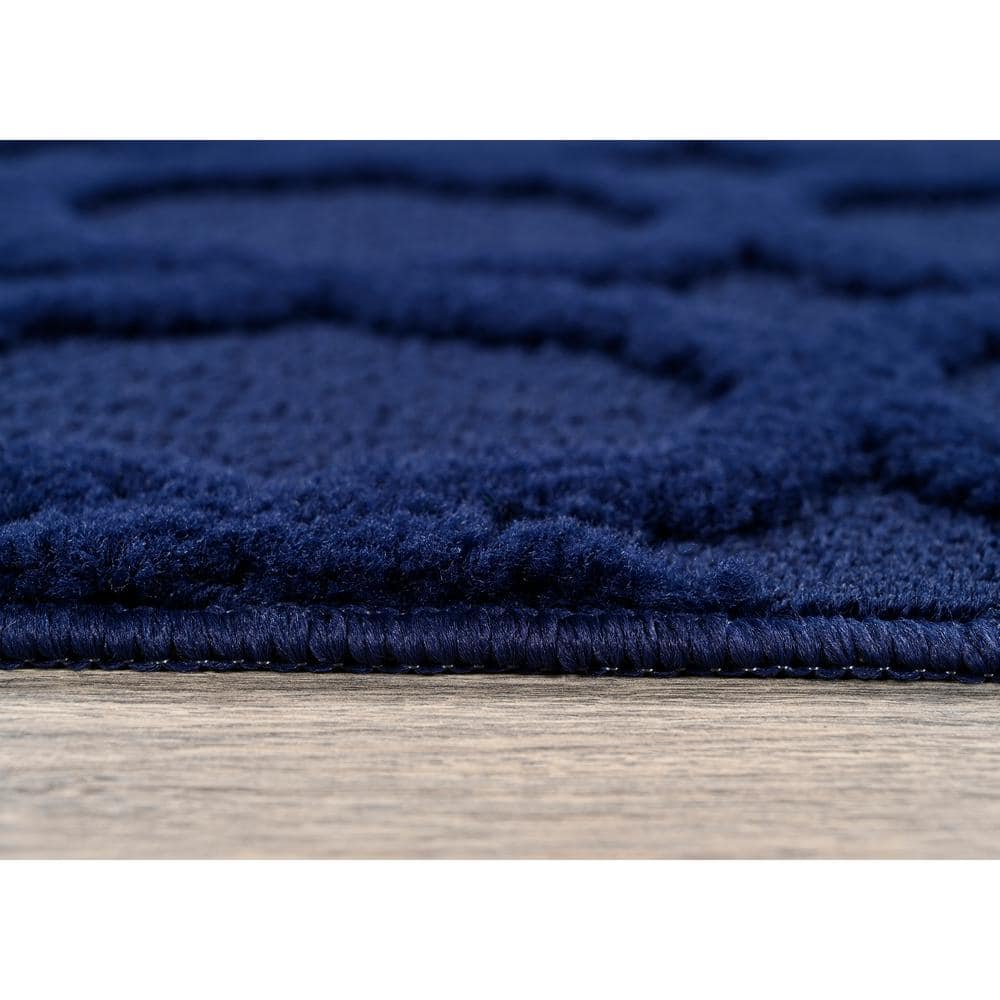 Elegant Navy Trellis 6' Square Handmade Indoor/Outdoor Rug