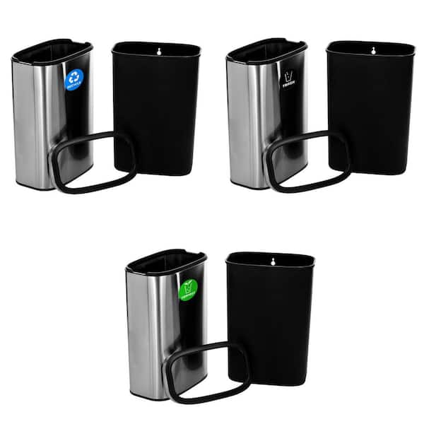 10.5 Gal. Stainless Steel Rectangular Liner Touchless Open Top Compost Recycling and Trash Can (3-Pack)