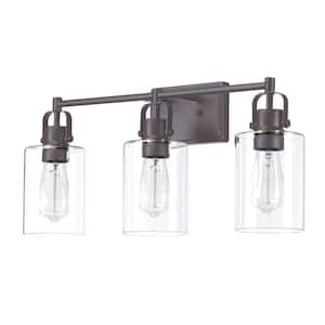 23.64 in. 3-Light with Dark Bronze Vanity Light and Clear Glass Shade