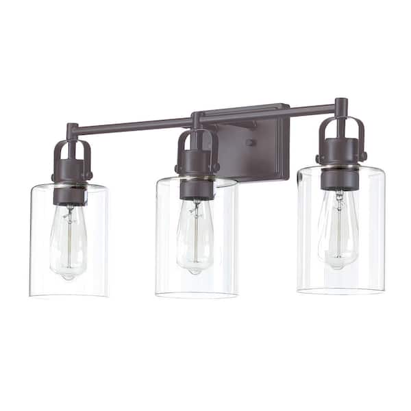 Hukoro 23.64 in. 3-Light with Dark Bronze Vanity Light and Clear Glass Shade