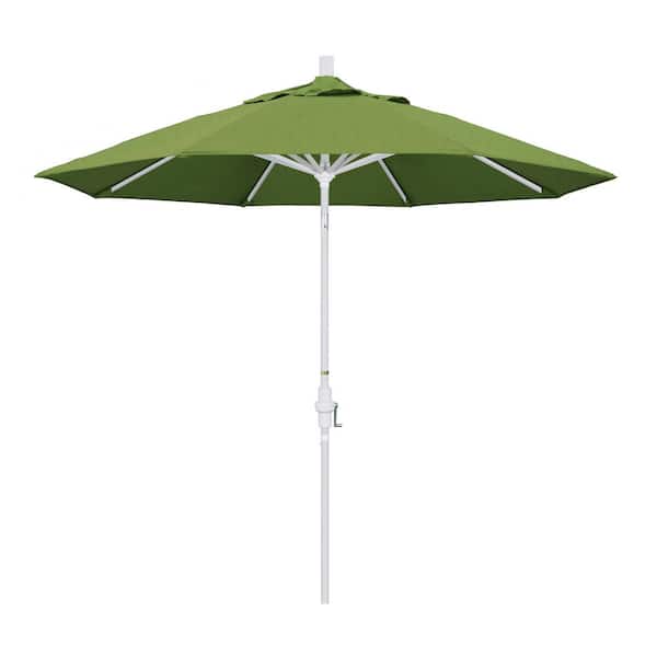 California Umbrella 9 ft. Matted White Aluminum Market Patio Umbrella with Collar Tilt Crank Lift in Spectrum Cilantro Sunbrella