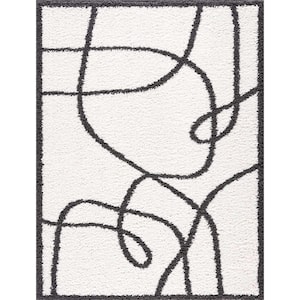Brad 2 ft. X 3 ft. White, Black Shaggy Minimalist Contemporary Moroccan Bohemian Geometric Modern Style Area Rug