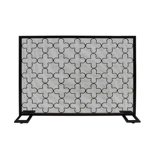 Noble House Alleghany Modern Black and Brushed Gold Single Panel Iron Fire Screen